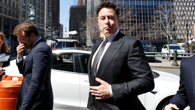 Tesla CEO Elon Musk arrives at Manhattan Federal Court, Thursday, April 4, 2019.