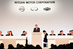 Nissan Chief Executive Hiroto Saikawa speaks at the company's shareholders' meeting in Tokyo, Monday, April 8, 2019.