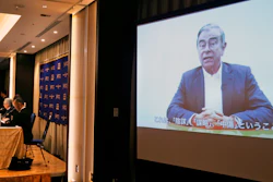 Former Nissan chairman Carlos Ghosn speaks in a video during a press conference held by his lawyers in Tokyo, Tuesday, April 9, 2019.