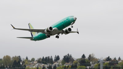 A Boeing 737 MAX 8 airplane flies after taking off on a test flight, Wednesday, April 10, 2019, at Boeing Field in Seattle.