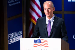 Dennis Muilenburg, chief executive officer of Boeing, speaks at the Forum on Leadership at the George, W. Bush Presidential Center on Thursday, April 11, 2019, in Dallas.