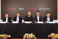In this Thursday, April 18, 2019, photo, executives attend a press conference at Uber headquarters in San Francisco.