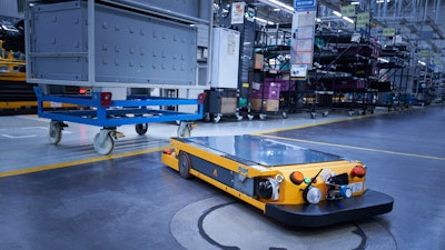 A smart transport robot at the BMW Group plant in Regensburg, Germany.