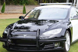 A 2014 Tesla Model S customized for a pilot program with the Fremont, Calif., Police Department.