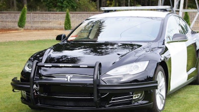 A 2014 Tesla Model S customized for a pilot program with the Fremont, Calif., Police Department.