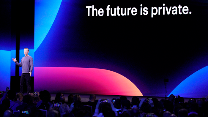In this April 30, 2019, file photo, CEO Mark Zuckerberg makes the keynote speech at Facebook's developer conference in San Jose, Calif.