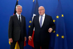French Economy and Finance Minister Bruno Le Maire, left, and his German counterpart Peter Altmaier pose before a meeting in Paris, Thursday, May 2, 2019.