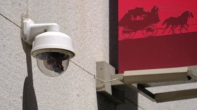 This photo taken Tuesday, May 7, 2019, shows a security camera in the Financial District of San Francisco.