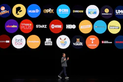 In this March 25, 2019, file photo, Peter Stern, Apple Vice President of Services, speaks during an event to announce new products in Cupertino, Calif.