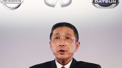 Nissan Motor Co. Chief Executive Hiroto Saikawa speaks during a press conference in Yokohama, Tuesday, May 14, 2019.