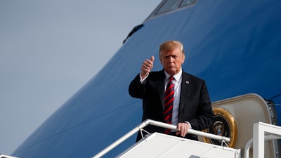 President Donald Trump arrives at John F. Kennedy Airport in New York, Thursday, May 16, 2019.