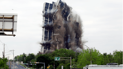 Martin Tower, former world headquarters of Bethlehem Steel, implodes Sunday, May 19, 2019 in Bethlehem, Pa.