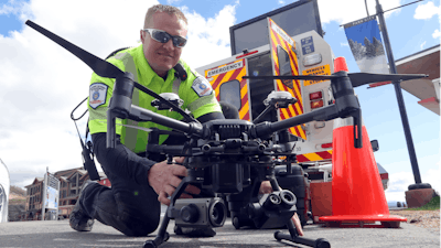 Travis White of the Utah Department of Transportation's Highway Incident Management Team holds their drone at a demo, Monday, May 20, 2019, in Park City.