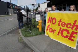 Demonstrators outside Amazon.com's annual shareholders meeting, Wednesday, May 22, 2019, in Seattle.