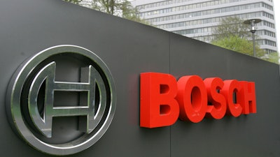 In this April 27, 2006, file photo, the logo of Robert Bosch GmbH in front of the company's headquarters in Gerlingen, Germany.