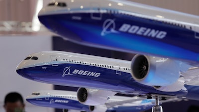 In this Nov. 6, 2018, file photo, models of Boeing passenger airliners are displayed during the Airshow China in Zhuhai city, Guangdong province.