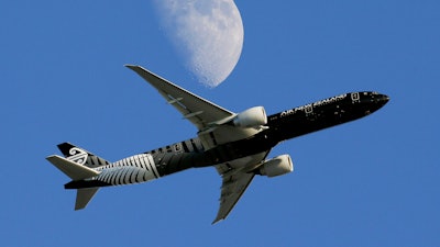 In this Aug. 23, 2015, file photo, an Air New Zealand passenger plane on its way to Los Angeles International Airport from London.