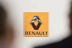 This Thursday Feb. 12, 2015, file photo shows the logo of French car maker Renault at a press conference in Paris.
