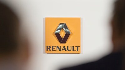This Thursday Feb. 12, 2015, file photo shows the logo of French car maker Renault at a press conference in Paris.