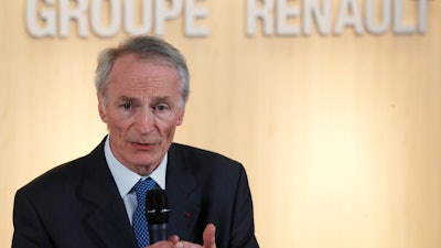 This Jan. 24, 2019, file photo shows Jean-Dominique Senard, after being appointed Renault chairman, in Boulogne-Billancourt, France.