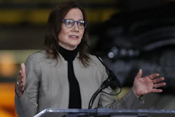 General Motors Chairman and CEO Mary Barra addresses the media in Orion Township, Mich., March 22, 2019.