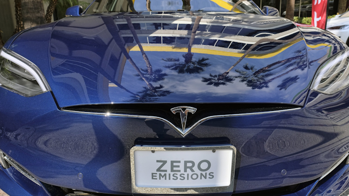 Tesla Model S on display in downtown Los Angeles, Oct. 24, 2016.