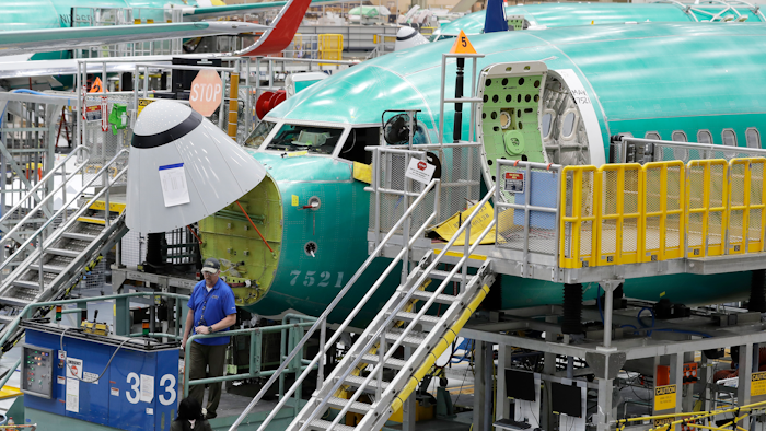 In this March 27, 2019, file photo, a Boeing 737 MAX 8 airplane is shown on the assembly line during a brief media tour of Boeing's 737 assembly facility in Renton, Wash.