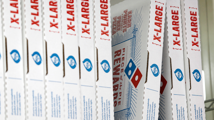 This Oct. 27, 2016, photo shows Domino's Pizza boxes at a location in Hialeah, Fla.