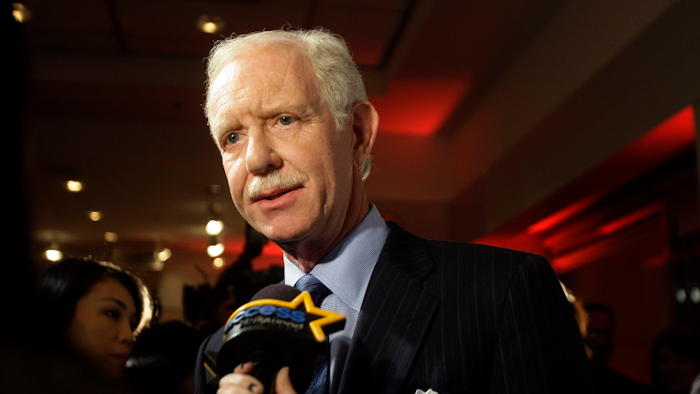 In this Jan. 5, 2010, file photo, Chesley Sullenberger responds to questions during a news interview in New York.