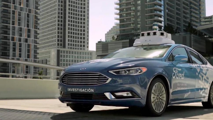A self-driving vehicle from Ford Motor Co. and Argo AI drives in Miami.