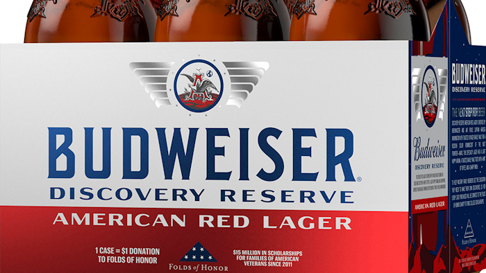 This image provided by Budweiser in June 2019 shows packaging for their Discovery Reserve beer. It revives a recipe from the 1960s and features 11 symbolic stars around their logo, in honor of the 50th anniversary of the Apollo 11 moon landing.