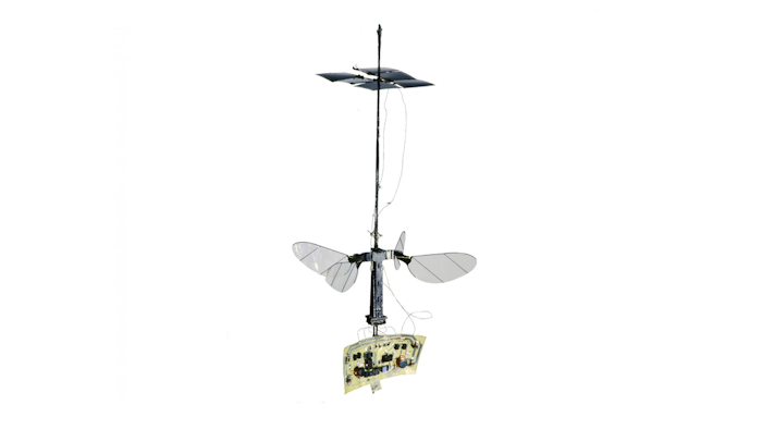 Changes to the Robobee -- including an additional pair of wings and improvements to the actuators and transmission ratio -- made the vehicle more efficient and allowed the addition of solar cells and an electronics panel. This Robobee is the first to fly without a power cord and is the lightest, untethered vehicle to achieve sustained flight.