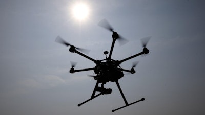 A hexacopter drone is flown during a demonstration in Cordova, Md., June 11, 2015.