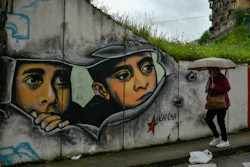 Graffiti in Alsasua, Spain, Sunday, May 26, 2019.