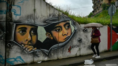 Graffiti in Alsasua, Spain, Sunday, May 26, 2019.