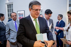 Mexican Foreign Affairs Secretary Marcelo Ebrard departs a news conference at the Mexican Embassy in Washington, Tuesday, June 4, 2019.