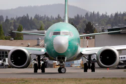 In this May 8, 2019, photo, a Boeing 737 Max 8 makes a turn on the runway in Renton, Wash.