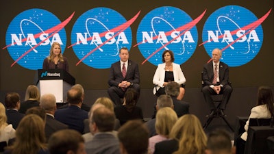 NASA officials attend a news conference at Nasdaq in New York on Friday, June 7, 2019.
