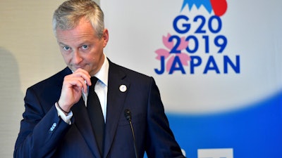 France Finance Minister Bruno Le Maire during a press conference at the G20 meeting in Fukuoka, Japan, Sunday, June 9, 2019.