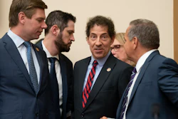House Judiciary Committee members Rep. Eric Swalwell, D-Calif., far left, Rep. Jamie Raskin, D-Md., center, and Rep. David Cicilline, D-R.I., far right, talk before a hearing on Capitol Hill, Monday, June 10, 2019.