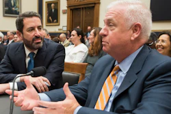 Kevin Riley, editor of the Atlanta Journal-Constitution, right, talks with David Pitofsky, General Counsel of News Corp., during their appearance before the House Judiciary Antitrust subcommittee, Tuesday, June 11, 2019.