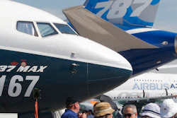 In this June 20, 2017, file photo, Boeing planes are displayed at the Paris Air Show in Le Bourget, France.