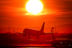In this Wednesday, March 20, 2019, file photo, an aircraft lands at the international airport in Frankfurt.