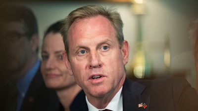 In this Feb. 14, 2019, file photo, acting Secretary of Defense Patrick Shanahan speaks at the Pentagon.