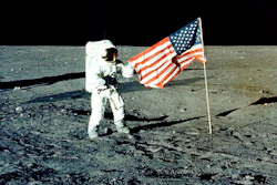 In this Nov. 1969 photo, Apollo 12 mission Commander Charles P. 'Pete' Conrad stands on the moon's surface.