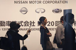 Shareholders arrive for Nissan's general meeting of shareholders in Yokohama, Tuesday, June 25, 2019.
