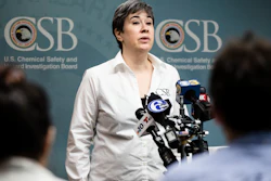 Kristen Kulinowski, interim executive director of the U.S. Chemical Safety Board, speaks to the media in Philadelphia, Thursday, June 27, 2019.