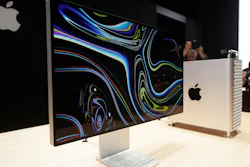 In this June 3, 2019, file photo, a Mac Pro monitor is shown at the Apple Worldwide Developers Conference in San Jose, Calif.