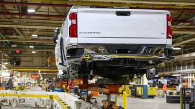 A 2020 Chevrolet Silverado HD being built Thursday, January 24, 2019, at General Motors Flint Assembly in Flint, Mich.