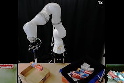 An automation workspace with a Kuka robotic arm and a bin containing a pile of objects that need to be tightly packed into a shipping order box. The Rutgers robotic packing system is designed to overcome errors during packing.